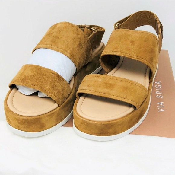 VIA SPIGA V-GABOUREY 2 Leather City Suede Tan Sandals Women's Shoes - Picture 1 of 3